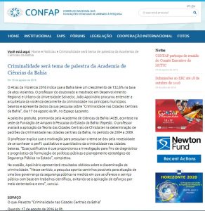 CONFAP - Criminalidade Será Tema de Palestra da Academia de Ciências da Bahia