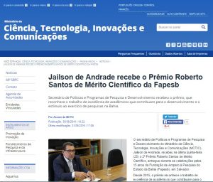 MCTIC - JAILSON DE ANDRADE RECEBE PREMIO ROBERTO SANTOS